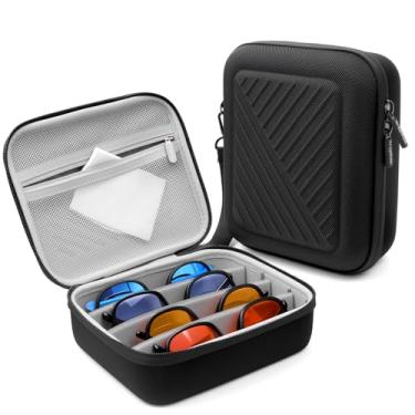 Imagem de Krypthos Estojo organizador de óculos de sol de viagem, caixa de armazenamento portátil para óculos, vários compartimentos ajustáveis e design à prova de esmagamento, comporta até 4 pares, estojo de