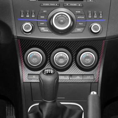 Imagem de BETTERHUMZ Adesivo de interruptor de painel de controle de ar condicionado para carro compatível com Mazda 3 Axela 2010 2011 2012 2013 Mazdaspeed 3 para acessórios interiores de couro de carbono