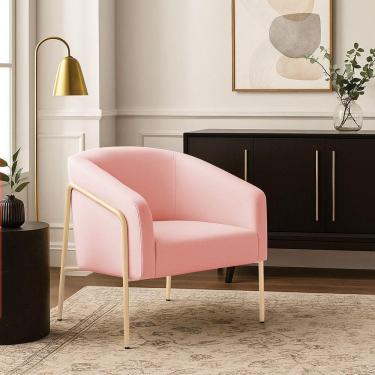 Imagem de Poltrona Sala Industrial Alta Champanhe Stella Suede D03 - D`rossi Cor Rosa Bebê