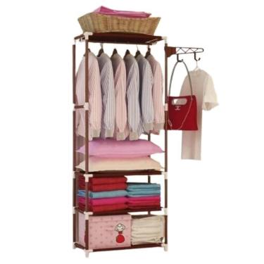 Imagem de Guarda-roupa Portátil Com Cabideiro E 3 Prateleiras – Organização, Praticidade E Estilo...