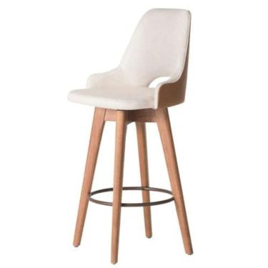 Imagem de Banqueta Alta Giratória Com Encosto Lary Para Cozinha Composê Sintético Nozes E Linho Bege - Aurora Line