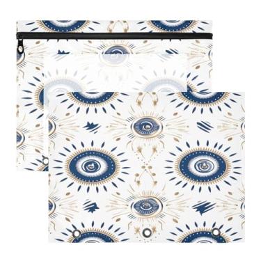 Imagem de ATTX Pacote com 2 bolsas para fichário com olho turco - Bolsa impermeável com zíper de 3 anéis com janela transparente, acessórios de material de escritório para estojos de lápis e organizador de