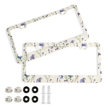 Imagem de SEHANY Molduras de placa de licença de flores florais coloridas, capas de moldura de placa de carro de alumínio à prova de ferrugem com orifícios elípticos e parafusos serve para veículos padrão dos