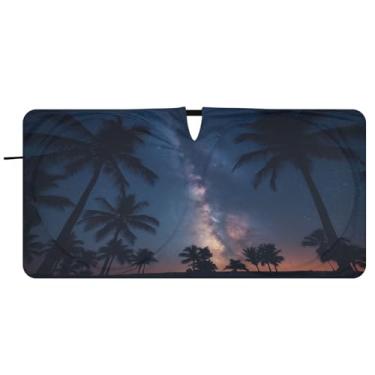 Imagem de Blueangle Coqueiros céu estrelado pára-brisa sombra de sol - 149.9 cm x 76.2 cm dobrável carro janela frontal blocos pára-sol raios UV viseira de sol (836)