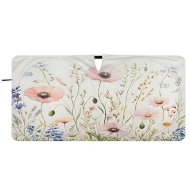 Imagem de Blueangle Guarda-sol floral para para-brisas de ervas e flores silvestres - 157,5 cm x 81,3 cm dobrável para janela dianteira do carro blocos de para-sol raios UV viseira de sol (342)