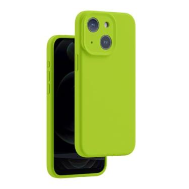 Imagem de EiYioun Capa de borracha de silicone líquido para iPhone 15 - Capa protetora antiarranhões para câmera de corpo inteiro com forro de microfibra macia verde fluorescente