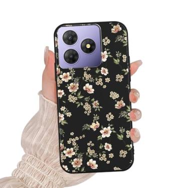 Imagem de Zrutru Linda capa de telefone floral para OSCAL Flat 2 16.7 cm, estampa de flores brancas desenho kawaii design estético capas de silicone macio TPU fino à prova de choque capa de telefone preta