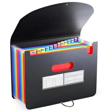 Imagem de Organizador de arquivos sanfonado com 13 bolsos, pasta de arquivo expansível com alça A4 tamanho carta organizador de documentos para notas e recibos, pasta de arquivo de papel arco-íris portátil para