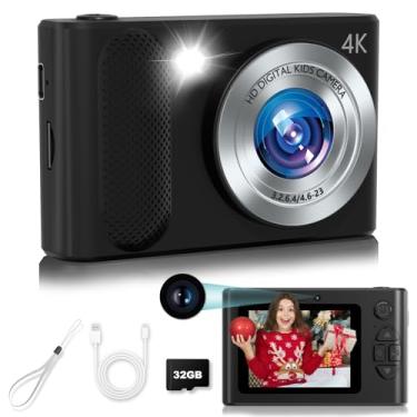 Imagem de Câmera digital, câmera digital barata 1080p, câmeras digitais de 48 MP com lente dupla, luz de preenchimento e cartão SD de 32 GB, câmera infantil para meninos e meninas (preta)