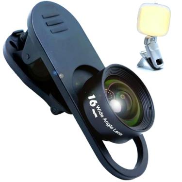 Imagem de Kit de lentes fotográficas profissionais FotoZ com luz de preenchimento de LED recarregável, lente grande angular, lente macro, clipe plano, estojo de transporte para iPhone, smartphone, tablet e