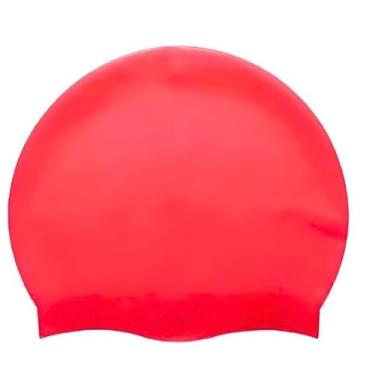 Imagem de Touca de Natação Touca de Silicone Elástica Unissex touca de natação para Piscina e Mar(Vermelha)