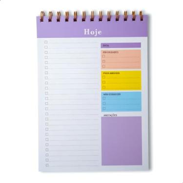 Imagem de Planner Diário Vertical com Espiral, Bloco de Notas com Checklist, 50 Folhas, Seções para Data, Prioridades, Anotações e Planejamento (Lilás)