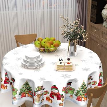 Imagem de ABSOP Toalha de mesa redonda de inverno com floco de neve branca com estampa de boneco de neve de 152 cm, toalha de mesa circular, decoração interna para casa, cozinha, jantar, festa
