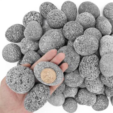 Imagem de NUPICK Rochas vulcânicas cinzentas de 9 kg para fogueira, rocha vulcânica de 2,5 a 5 cm para lareira interna e externa, pedra vulcânica para sistemas de gás natural e propano, camada de base de vidro