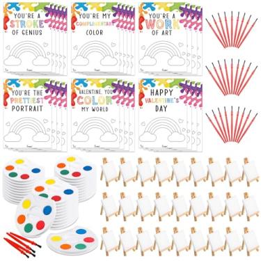 Imagem de Sabary 28 Sets Valentines Day Gift for Kids, Valentines Gift Painting Cards Painting Canvas Panel with Wooden Easel Watercolor Paint Brush Kit Packaging Bag for Class Art Party
