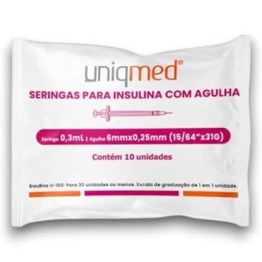 Imagem de Seringa Insulina 0,3ml Agulha Fixa 6x0,25mm - Kit c/ 10un