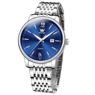 Imagem de OLEVS Relógio masculino à prova d'água com data e dia, analógico, quartzo, casual, número, clássico, luxuoso, escalas luminosas, 41 mm, rosto grande, fácil leitura, Reloj para Hombre, Face azul