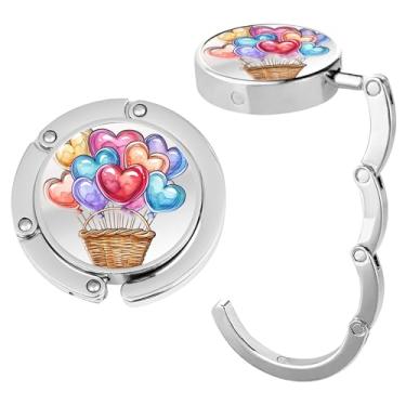 Imagem de Gancho de bolsa dobrável para mesa, suporte de bolsa, gancho de bolsa dobrável, bolsa feminina, suporte de cabide feminino, balão em forma de coração com padrão bonito, 1 peça