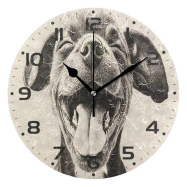 Imagem de JUZIHAI Laughing Puppy Relógio de parede silencioso sem tique-taque redondo relógio de parede operado por bateria, fácil de ler, relógio decorativo de parede para casa, cozinha, sala de estar, quarto