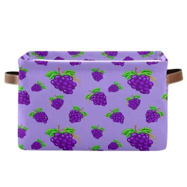 Imagem de Qilmy Cesta grande de armazenamento de uvas roxas, organizador de lona retangular dobrável à prova d'água com alças, caixa de armazenamento para prateleiras, armário e decoração de escritório em casa