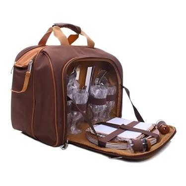 Imagem de Bolsa térmica para piquenique para 4 pessoas, cozinha de camping, 17 litros, estampa listrada marrom.