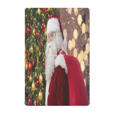 Imagem de Qilmy Lençóis de berço de Papai Noel, lençol com elástico macio e respirável de microfibra para meninos e meninas, miniberço, 99 x 68,5 cm, capa de colchão infantil portátil