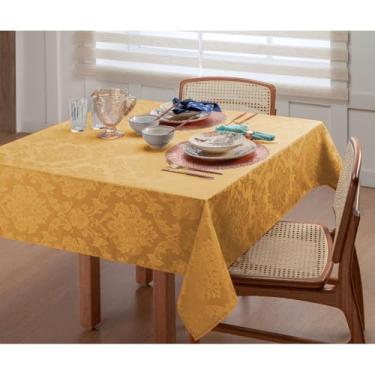 Imagem de Toalha de Mesa Jacquard Retangular – 4 6 8 e 10 Lugares Cores Variadas Tecido Resistente e Elegante (Dourado,6 Lugares)