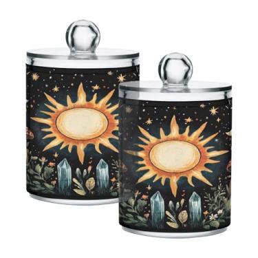 Imagem de Qilmy Sun Illustration Suporte Qtip pacote com 2, frascos de boticário de 400 ml, vasilha organizadora de banheiro para Qtips, cotonetes de algodão, bolas de algodão, almofadas cosméticas, irrigadores