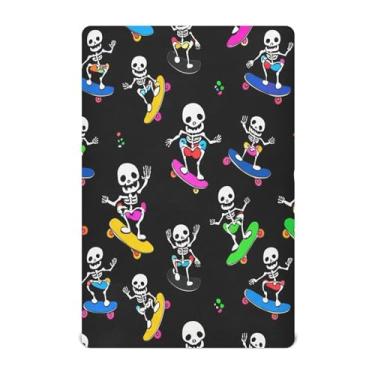 Imagem de JUZIHAI Lençol de berço fofo de caveira de Halloween para meninos e meninas, macio e elástico respirável para berço padrão e cama infantil, 132 x 71 cm