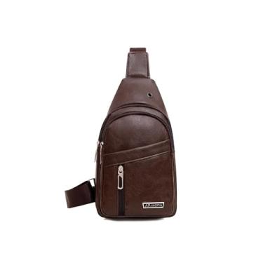 Imagem de Bolsa tiracolo masculina de couro vintage, mochila tiracolo no peito, mochila com bolso antifurto, Marrom, Tendência