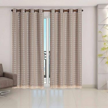 Imagem de Cortina Blackout Cinza Com Voil Xadrez 2,80 M X 2,30 M 100% Poliéster - Avelã