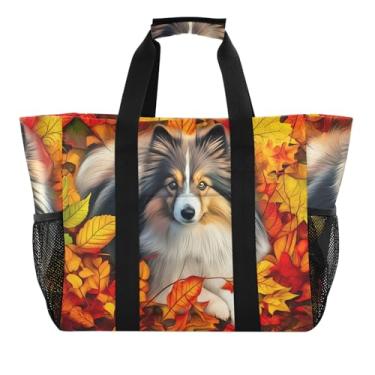 Imagem de ODAWA Sacola dobrável para piscina e praia com folhas de outono para cães para nadar e viajar, Folhas de outono para cães, One Size