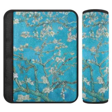 Imagem de QwThum Capa para cinto de segurança, 2 peças, capa de alça de assento macia, protetor fofo, suporte de cabeça e pescoço, ombro para assentos de carro, mochila de cadeira alta (25,4 x 19,6 cm) flores