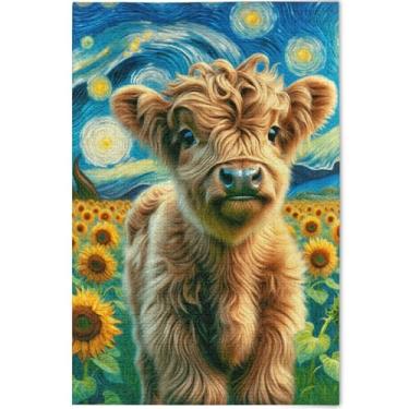 Imagem de Noite estrelada girassol vaca highland adultos quebra-cabeças 1000 peças família elefante branco presentes quebra-cabeças legais para adultos arte animal impressão, 75 cm x 50 cm