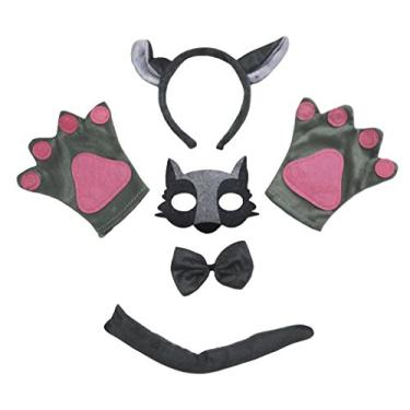 Imagem de Petitebella Máscara de tiara, lobo, tiara, cauda, 5 peças, fantasia infantil (tamanho único)