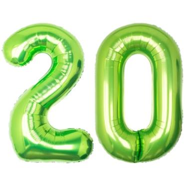 Imagem de SULALABOO Balão grande número verde de 101 cm com número 20 de hélio grande limão gigante digital 20º balão de festa de Mylar para decoração de festa de aniversário de menino