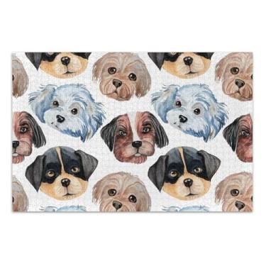 Imagem de Quebra-cabeça adulto 1000 peças pintura artística personalizada difícil grande quebra-cabeça brincalhão fofo cachorro rostos aquarela jogo quebra-cabeça, 75 x 40 centímetros
