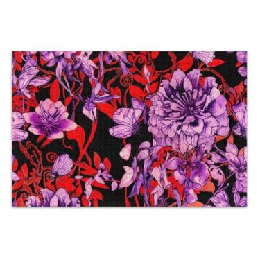 Imagem de Quebra-cabeça vermelho roxo adulto preto 500 peças decoração de casa arte personalizado mordaça presente quebra-cabeça elefante branco presentes engraçados, 51 x 35 centímetros