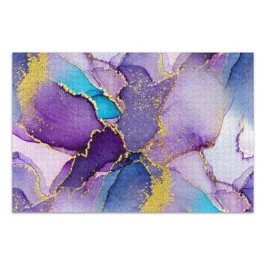 Imagem de Quebra-cabeça adulto 500 peças amigos família presentes divertido quebra-cabeça rígido animal flor arte abstrata aquarela roxo mármore, 50 x 35 centímetros