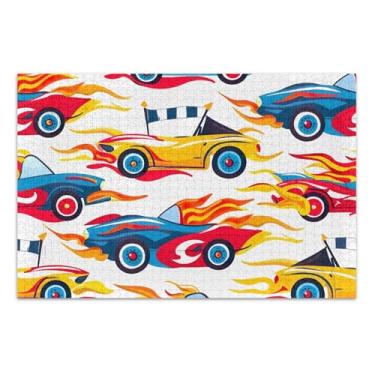 Imagem de Quebra-cabeças para adultos Race Cars Flames Print 500 peças cenário arte floral personalizada arte divertida quebra-cabeça engraçado presentes de jogo de quebra-cabeça, 51 x 35 centímetros