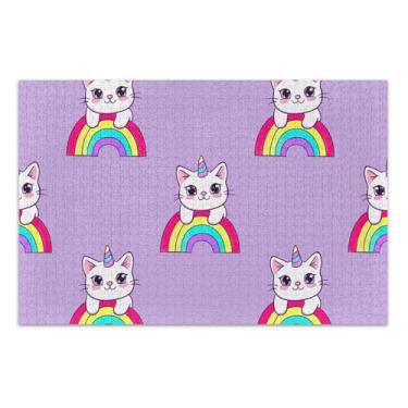 Imagem de Quebra-cabeça para adultos, 500 peças, quebra-cabeça presentes, gatinho, arco-íris, unicórnio, roxo, família, divertido, arte de arte, estampa animal, 51 x 35 cm