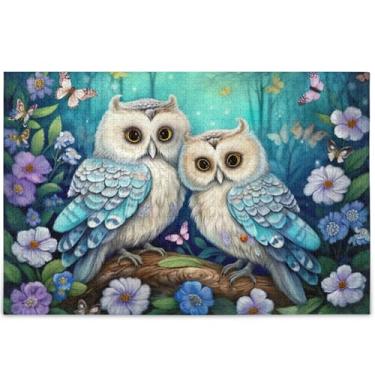 Imagem de Quebra-cabeça personalizado com pintura de flores de corujas para adultos, 500 peças, paisagem, arte animal, quebra-cabeças rígidos para adultos, família, elefantes brancos, presentes, 52 x 37,8 cm