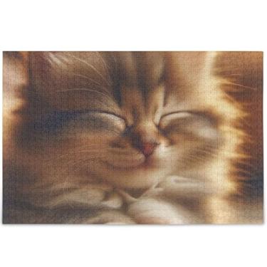 Imagem de Quebra-cabeça personalizado gatinho fofo gato dormindo 1000 peças adultos divertidos elefantes brancos presentes para a família Prime Puzzles paisagem arte, 75 cm x 50 cm