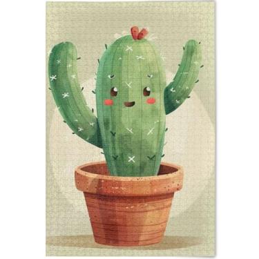 Imagem de Quebra-cabeça personalizado de cacto fofo com desenho animado 1000 peças, jogo adulto, engraçado, cenário de inverno, paisagem floral, 75 x 50 cm