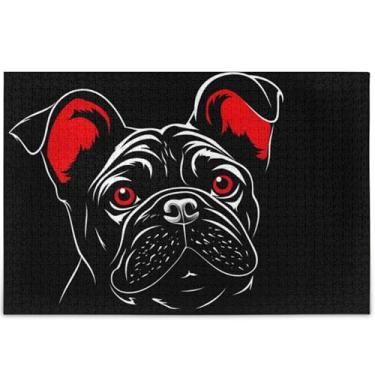 Imagem de Quebra-cabeças engraçados de buldogue preto personalizado, 500 peças para adultos com estampa de animal, cena, natureza, quebra-cabeça engraçado, 52 x 37,8 cm