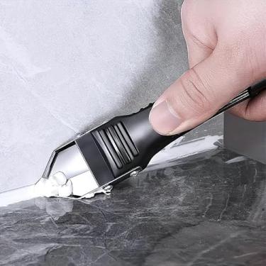 Imagem de Ferramentas de calafetagem de silicone 5 em 1, raspador de ângulo de cola de vidro, removedor de calafetagem de cabeça de aço inoxidável e raspador de selante para cozinha, banheiro, janela e molduras