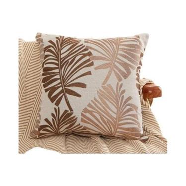 Imagem de Capa De Almofada Jacquard Bordada Com Padrão De Folha Azul 45x45cm Par