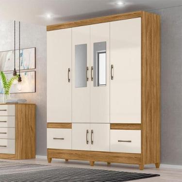Imagem de Guarda Roupa Casal Ambiente MS912 6 Portas Freijó Off White com Espelh