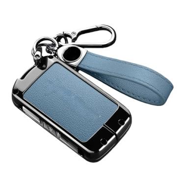 Imagem de Capa de couro para chave de carro, compatível com volvo 1 polestar 2 3 4 2024 2025, protetor, chaveiro, bolsa, acessórios(Blue keyring)