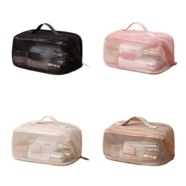 Imagem de Kit Necessaire de Maquiagem 2 Peças Grande Capacidade em Nylon e Malha Transparente para Cosméticos e Viagem(01Aleatório)